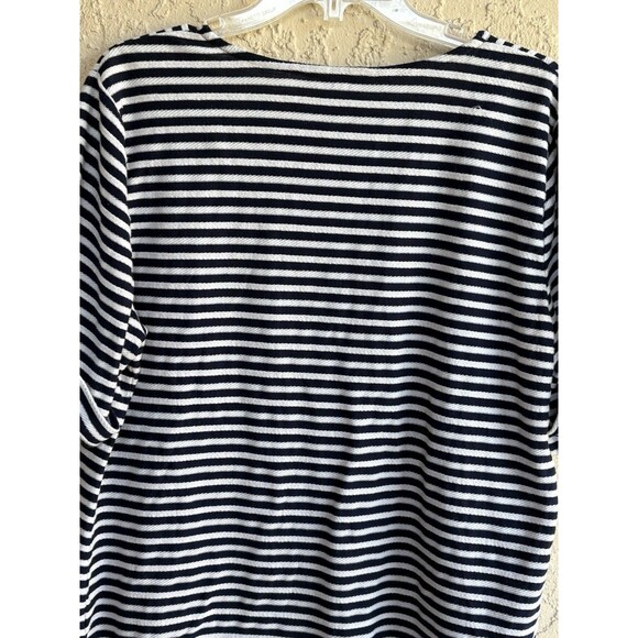 Liz Claiborne Texture Knit Black Off White Striped Women's XL Stretch Blouse - Picture 8 of 10
